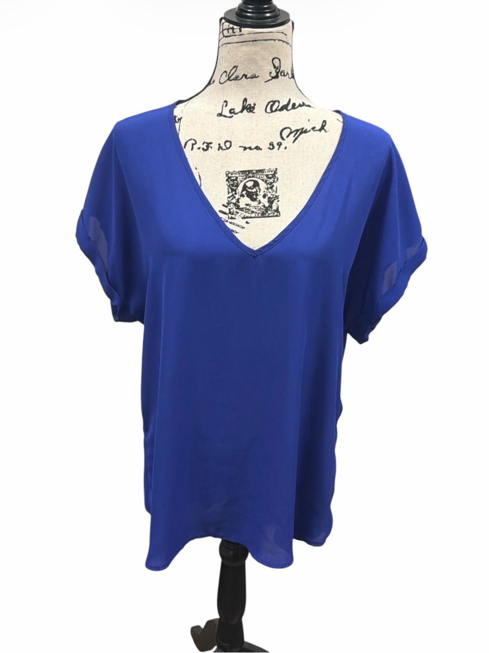 Candie’s Royal Blue V Neck Dolman Short Sleeve Blouse Top XL